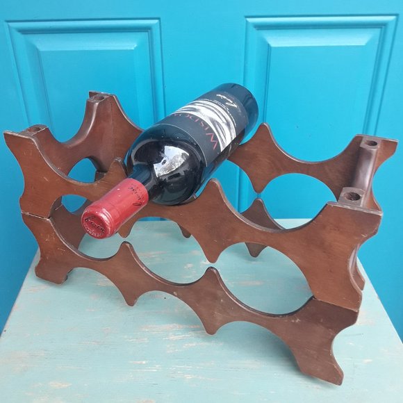 Wine Rack Vintage Teak Wood MCM Stackable Danish Wooden Mid Century Modern for 8 - Picture 8 of 16
